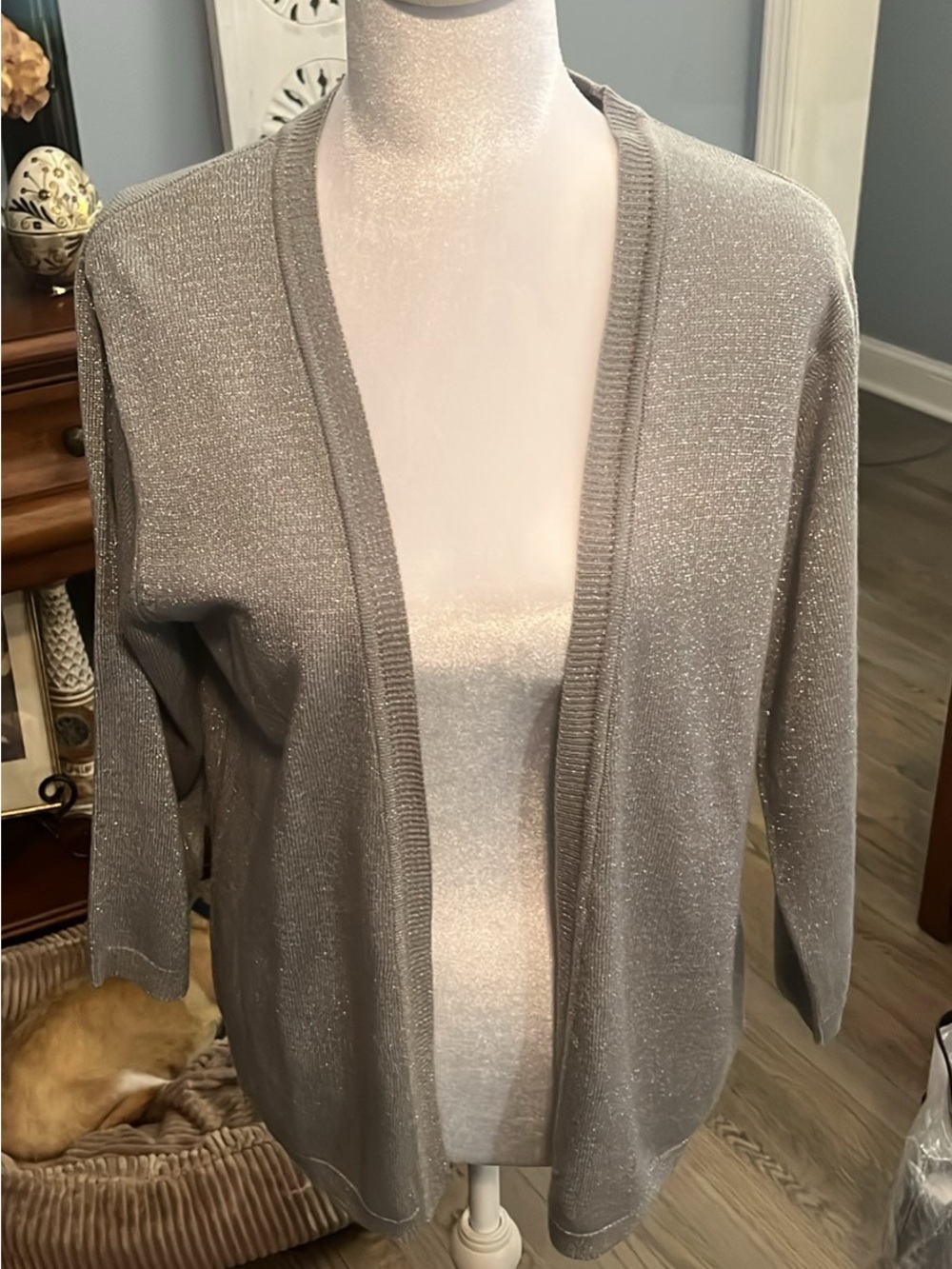Noelle Shimmery Gray Open-Front Cardigan